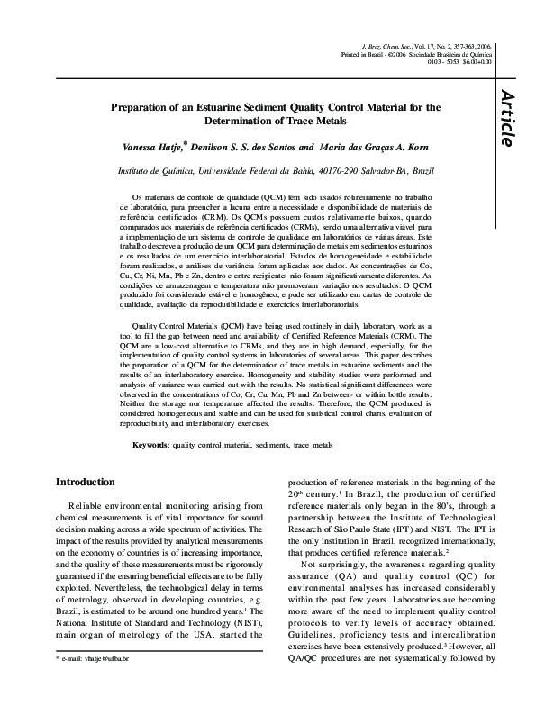 (PDF) Preparation of an estuarine sediment quality control material for ...