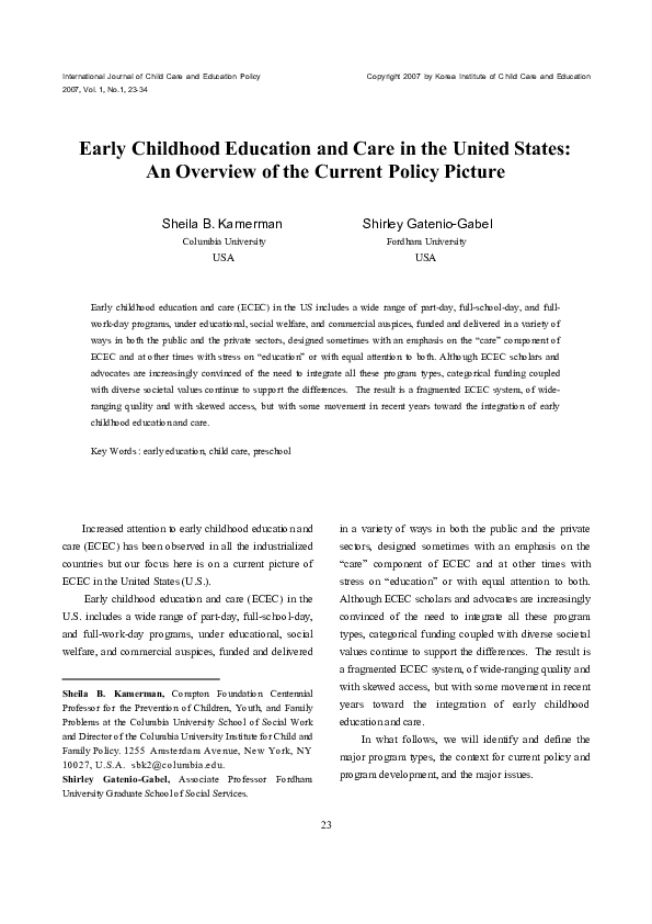 (PDF) Early Childhood Education and Care in the United States: An ...