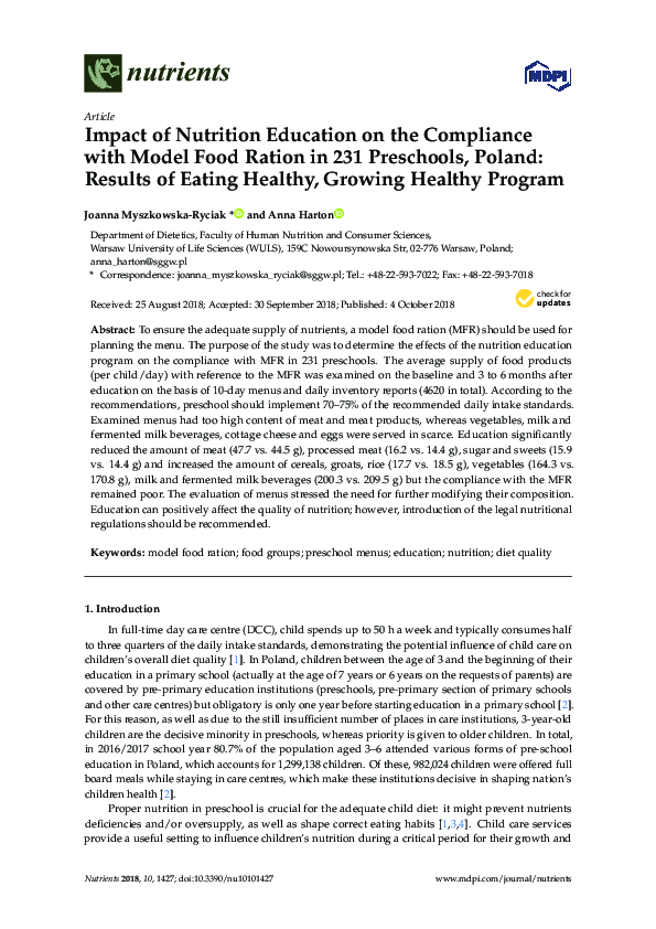 (PDF) Impact of Nutrition Education on the Compliance with Model Food ...