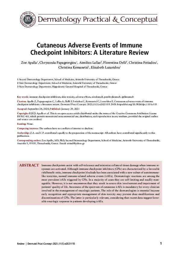(PDF) Cutaneous Adverse Events of Immune Checkpoint Inhibitors: A ...