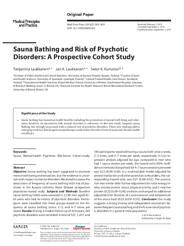 (PDF) Sauna Bathing and Risk of Psychotic Disorders: A Prospective ...