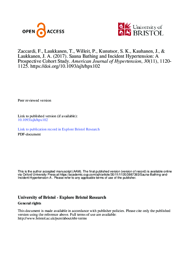 (PDF) Sauna Bathing and Incident Hypertension A Prospective Cohort