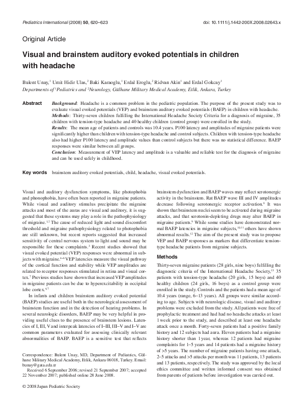 (PDF) Visual and brainstem auditory evoked potentials in children with ...