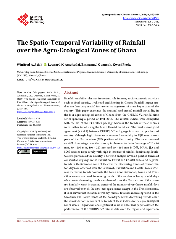 (PDF) The Spatio-Temporal Variability of Rainfall over the Agro ...
