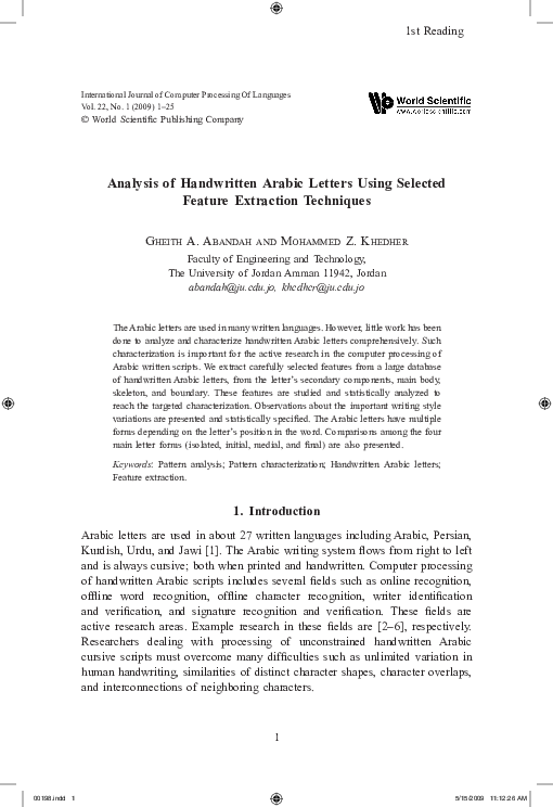 (PDF) Analysis of Handwritten Arabic Letters Using Selected Feature ...