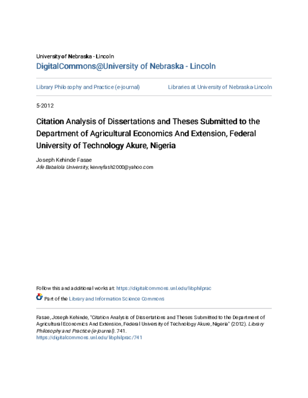 (PDF) Citation Analysis of Dissertations and Theses Submitted to the