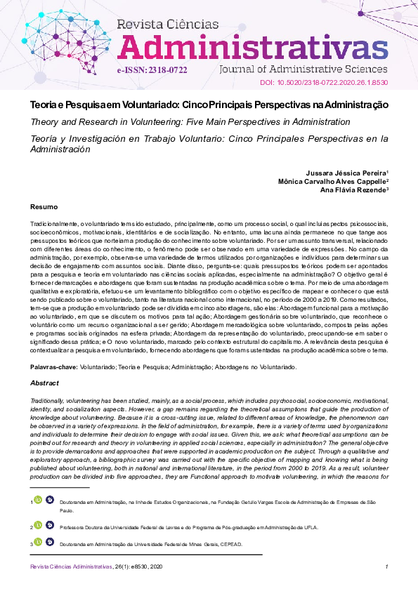  PDF Teoria E Pesquisa Em Voluntariado Cinco Principais Perspectivas 