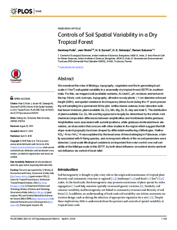 (PDF) Controls of Soil Spatial Variability in a Dry Tropical Forest