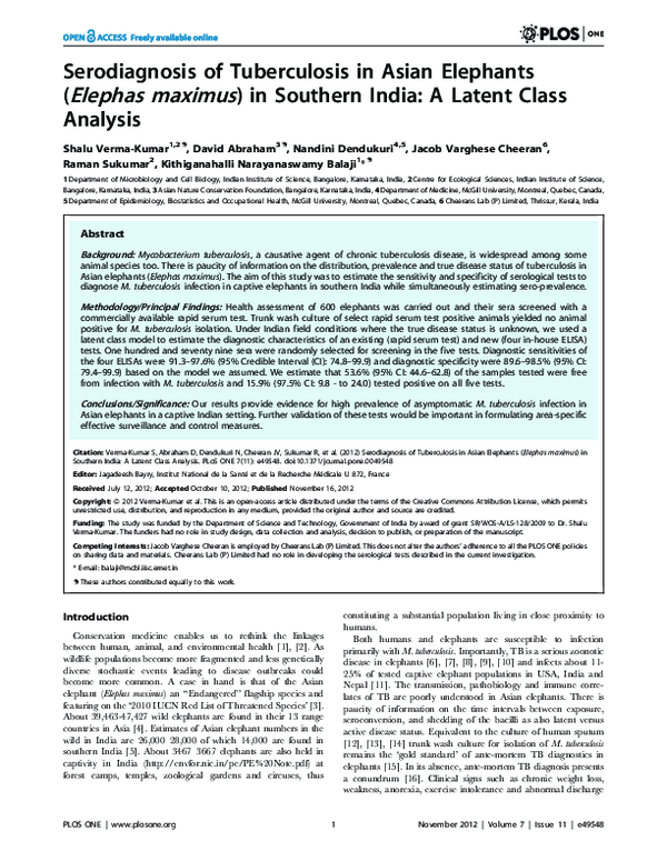 (PDF) Serodiagnosis of Tuberculosis in Asian Elephants (Elephas maximus ...