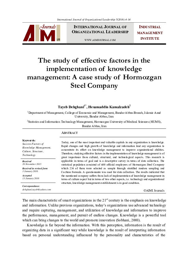 (PDF) The study of effective factors in the implementation of knowledge ...
