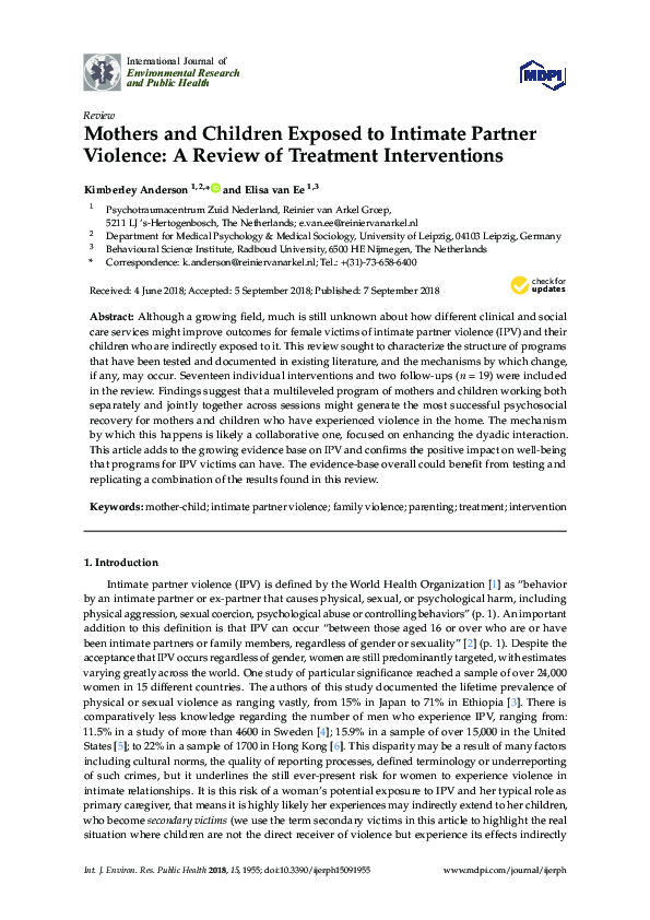 (PDF) Mothers and Children Exposed to Intimate Partner Violence: A ...