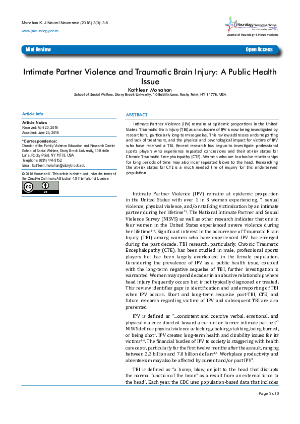 (PDF) Intimate Partner Violence and Traumatic Brain Injury: A Public ...