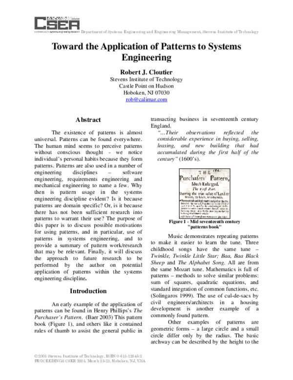 (PDF) Toward the Application of Patterns to Systems Engineering