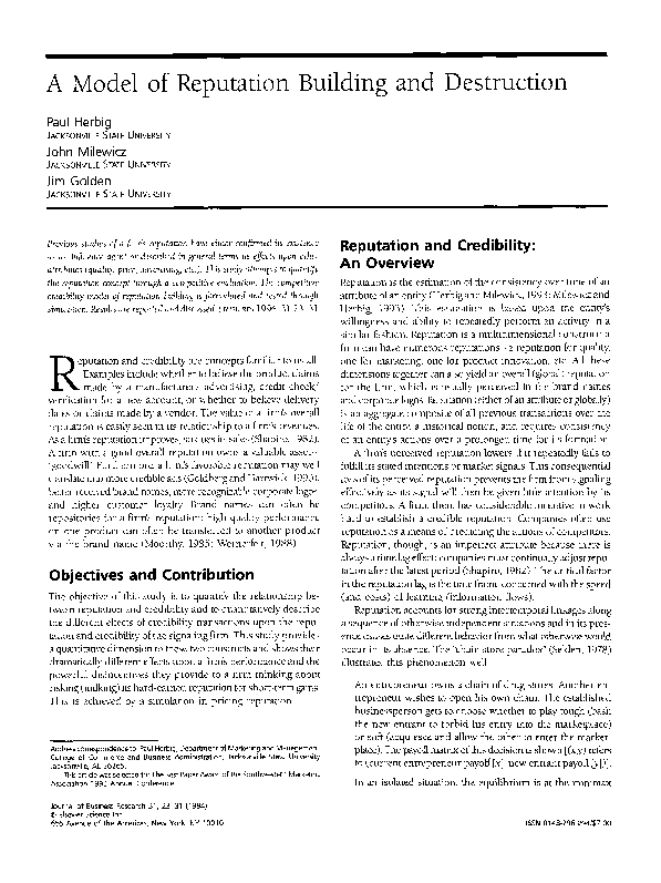 (PDF) A model of reputation building and destruction