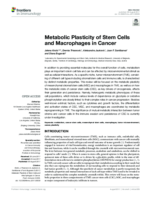 (PDF) Metabolic Plasticity of Stem Cells and Macrophages in Cancer
