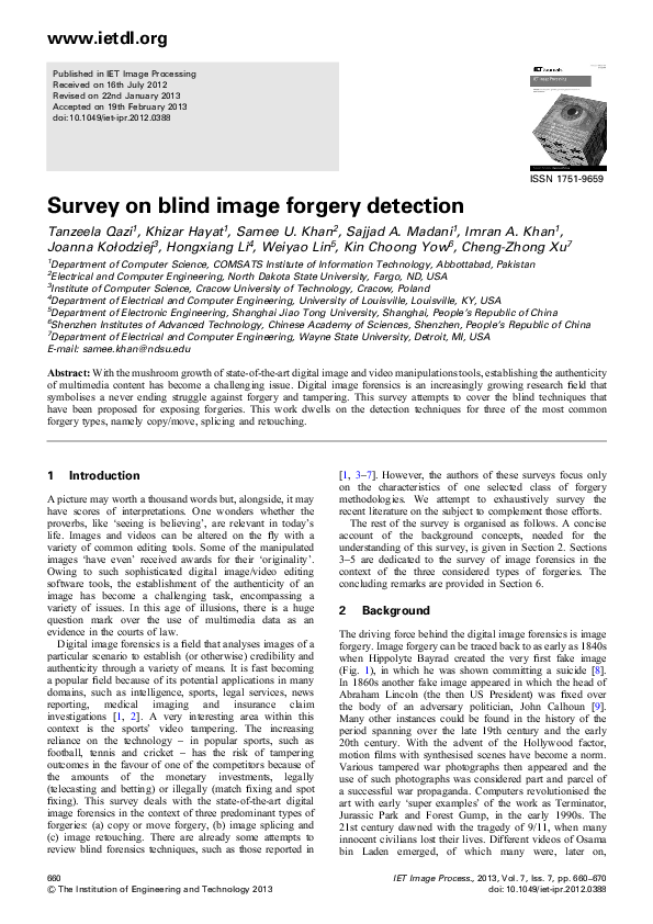 (PDF) Survey on blind image forgery detection