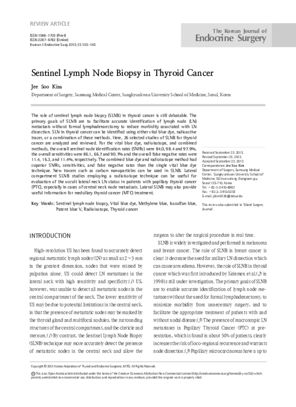 (PDF) Sentinel Lymph Node Biopsy in Thyroid Cancer
