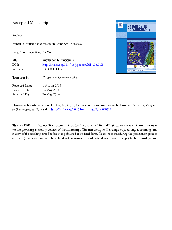 (PDF) Kuroshio intrusion into the South China Sea: A review