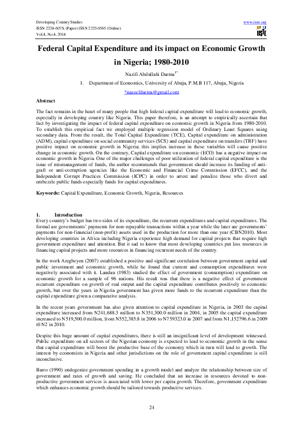 (PDF) Federal Capital Expenditure and its impact on Economic Growth in ...