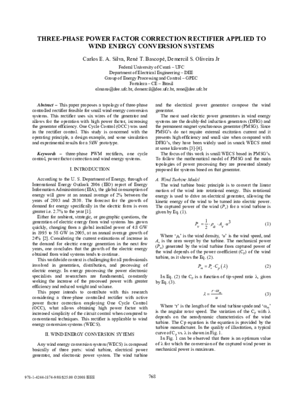 (PDF) Three-phase power factor correction rectifier applied to wind ...