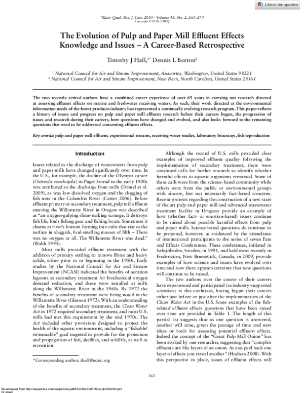 (PDF) The Evolution of Pulp and Paper Mill Effluent Effects Knowledge ...