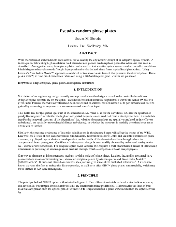 (PDF) Pseudo-random phase plates