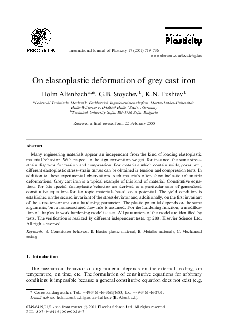 (PDF) On elastoplastic deformation of grey cast iron
