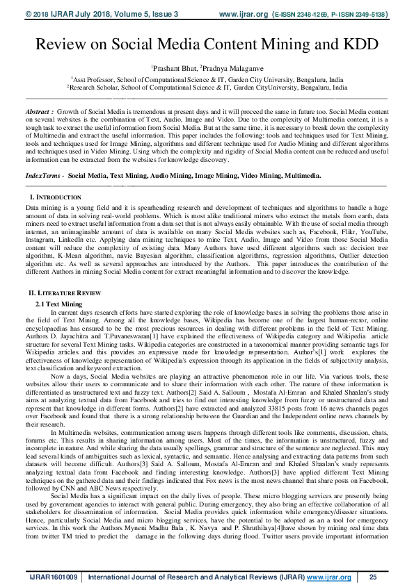 (PDF) Review on social media content mining and KDD-converted