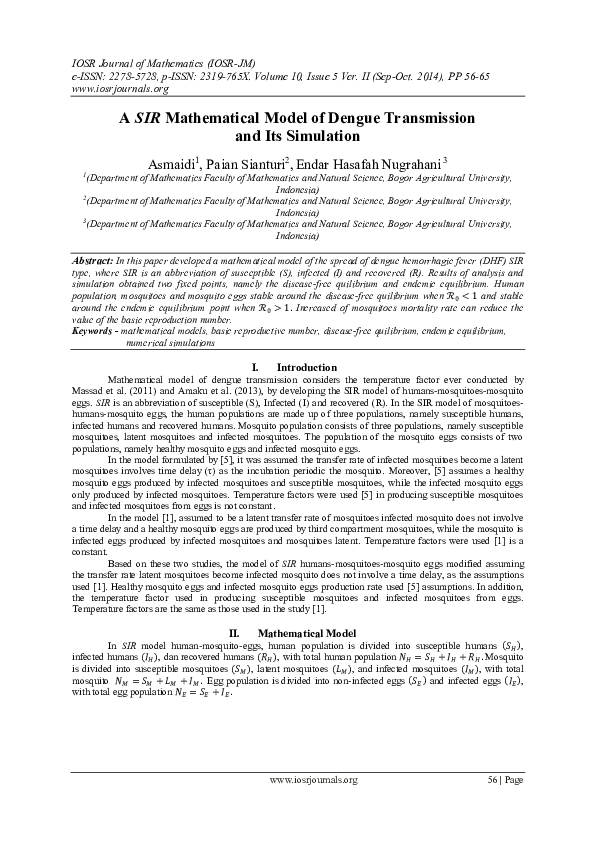 (PDF) A SIR Mathematical Model of Dengue Transmission and its Simulation