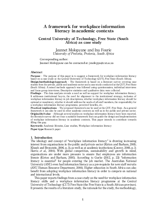 (PDF) A framework for workplace information literacy in academic contexts