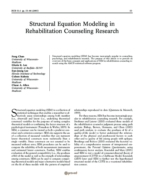 (PDF) Structural Equation Modeling in Rehabilitation Counseling Research