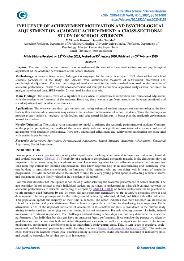 (PDF) Influence of Achievement Motivation and Psychological Adjustment ...