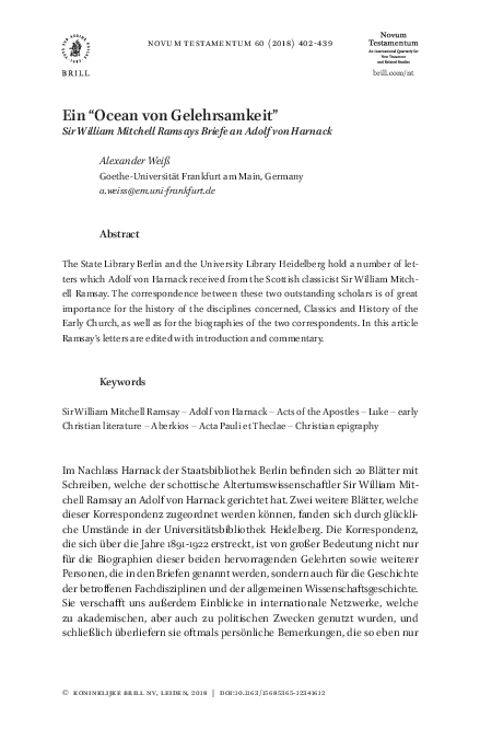 (PDF) Ein Ocean von Gelehrsamkeit: Sir William Mitchell Ramsays Briefe ...