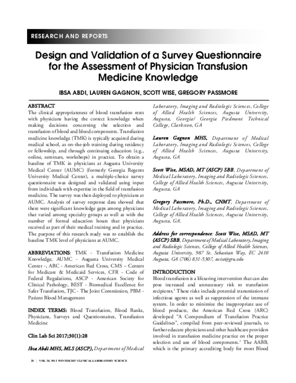 (PDF) Design and Validation of a Survey Questionnaire for the ...