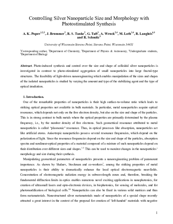 (PDF) Synthesis of isolated silver nanoparticles and their aggregates ...
