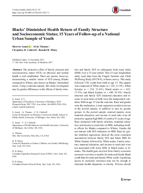(PDF) Blacks' Diminished Health Return of Family Structure and ...