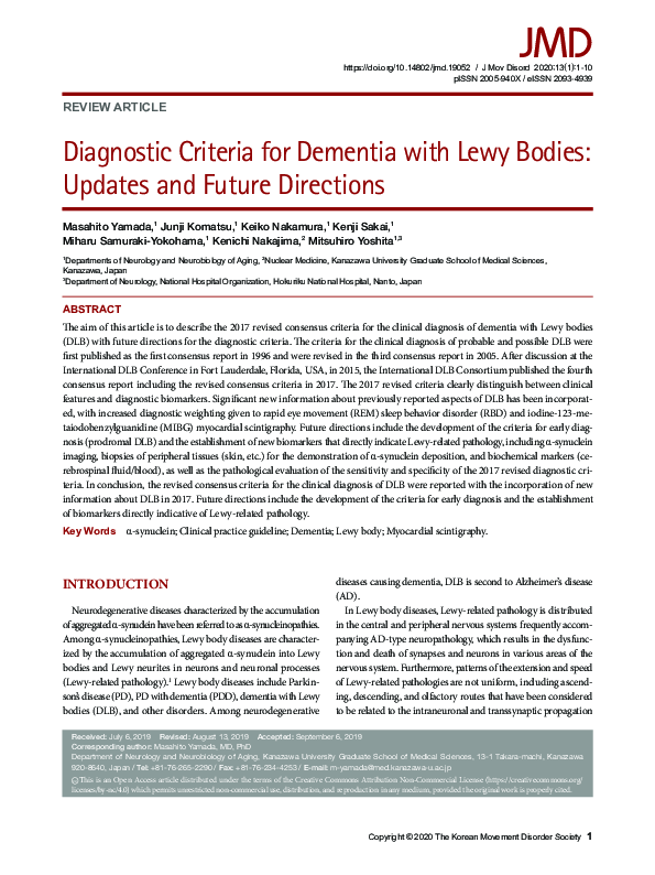 (PDF) Diagnostic Criteria for Dementia With Lewy Bodies Reconsidered