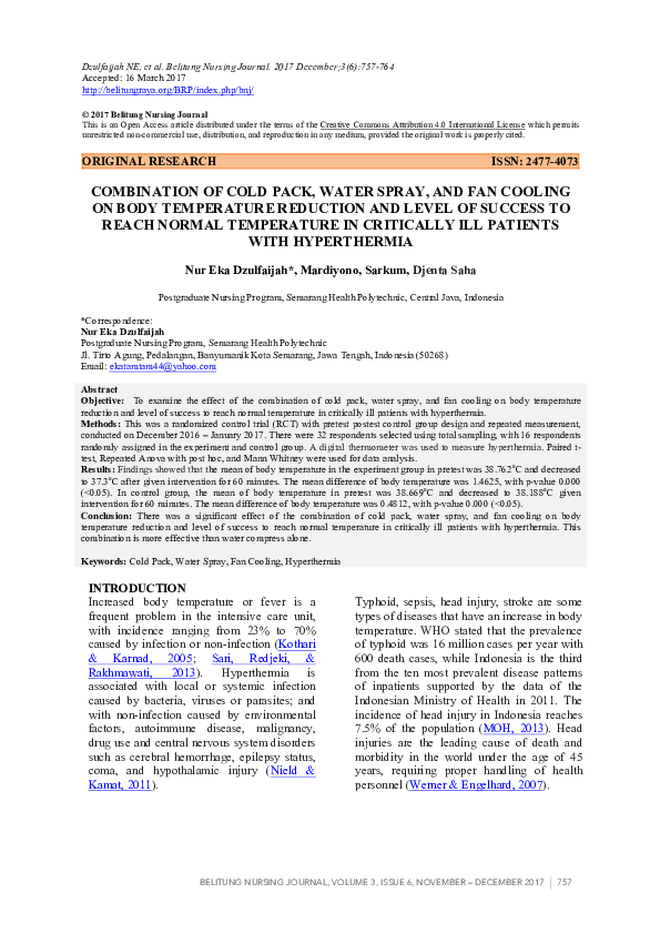 (PDF) Combination of Cold Pack, Water Spray, and Fan Cooling on Body ...