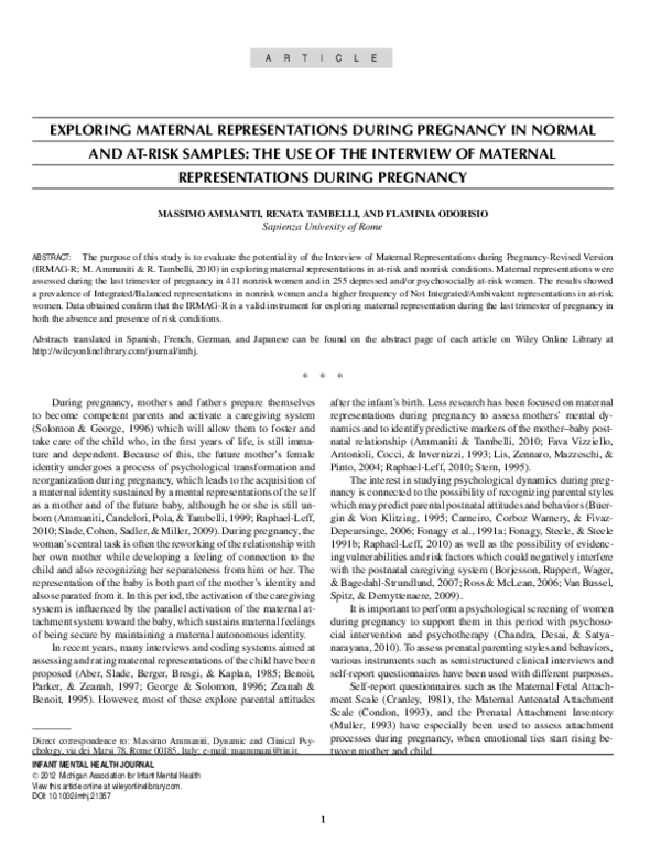 (PDF) Exploring Maternal Representations During Pregnancy in Normal and ...