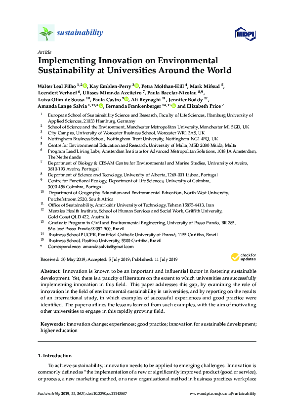 (PDF) Implementing Innovation on Environmental Sustainability at ...