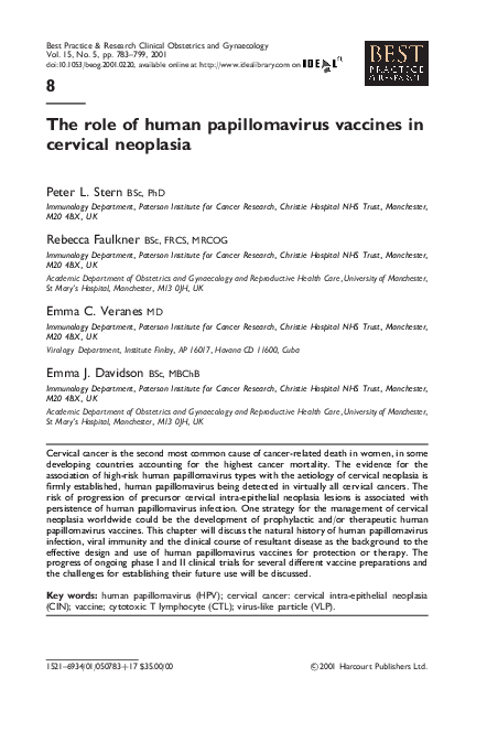 (PDF) The role of human papillomavirus vaccines in cervical neoplasia