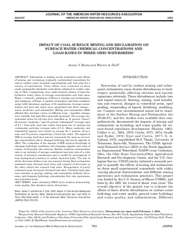(PDF) Impact of Coal Surface Mining and Reclamation on Surface Water ...