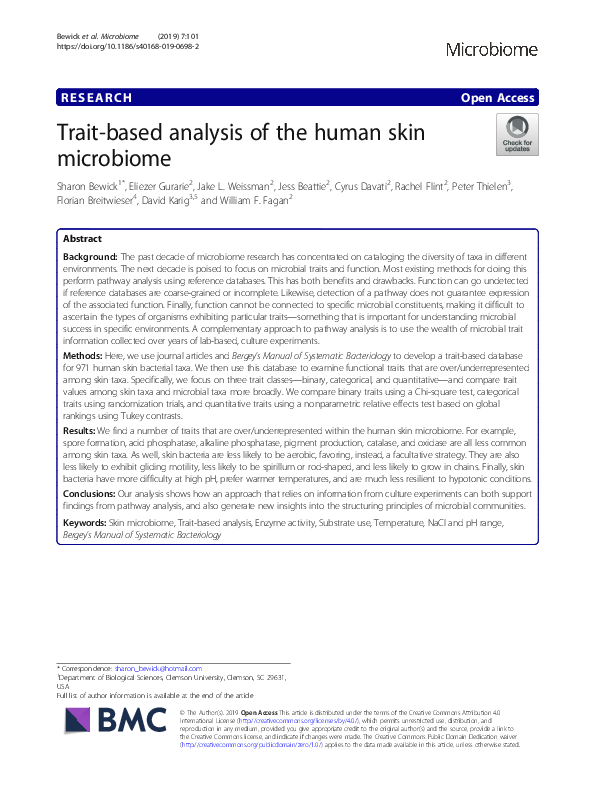 (PDF) Trait-based analysis of the human skin microbiome