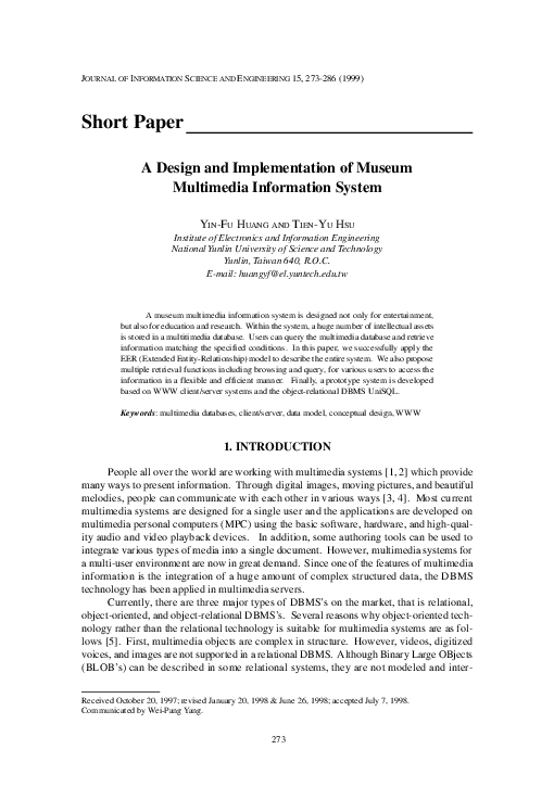(PDF) A Design and Implementation of Museum Multimedia Information System