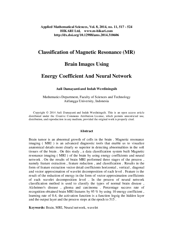 (PDF) Classification of magnetic resonance (MR) brain images using ...