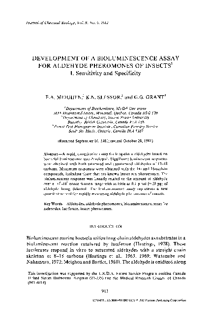 (PDF) DEVELOPMENT OF A BIOLUMINESCENCE ASSAY FOR ALDEHYDE PHEROMONES OF ...