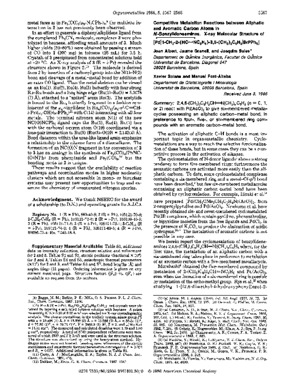 Pdf Competitive Metalation Reactions Between Aliphatic And Aromatic Carbon Atoms In N Benzylideneamines X Ray Molecular Structure Of Pd 1 Ch2 2 Hc Nph 3 5 Ch3 2c6h2 Brpph3 Joan Albert Academia Edu