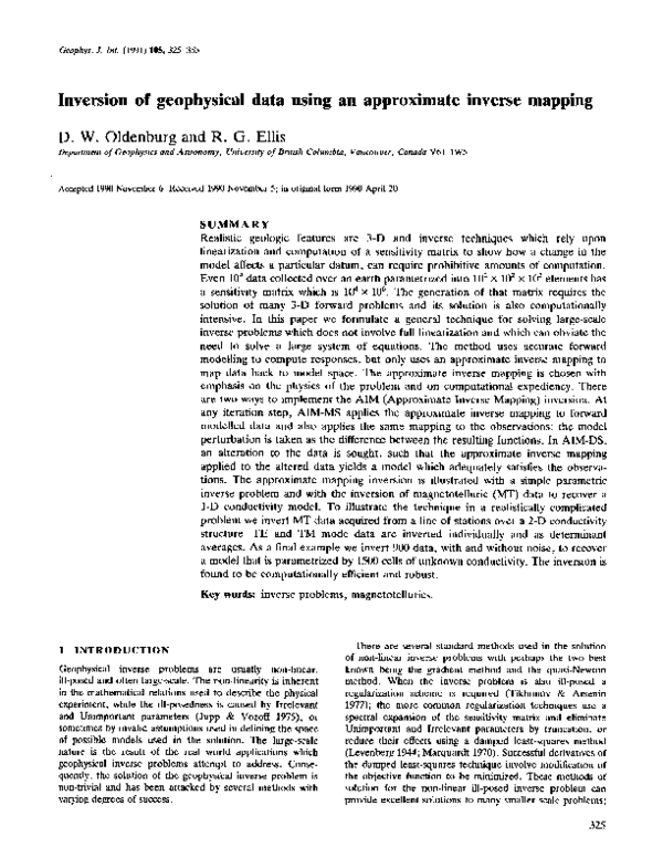 (PDF) Inversion of geophysical data using an approximate inverse mapping