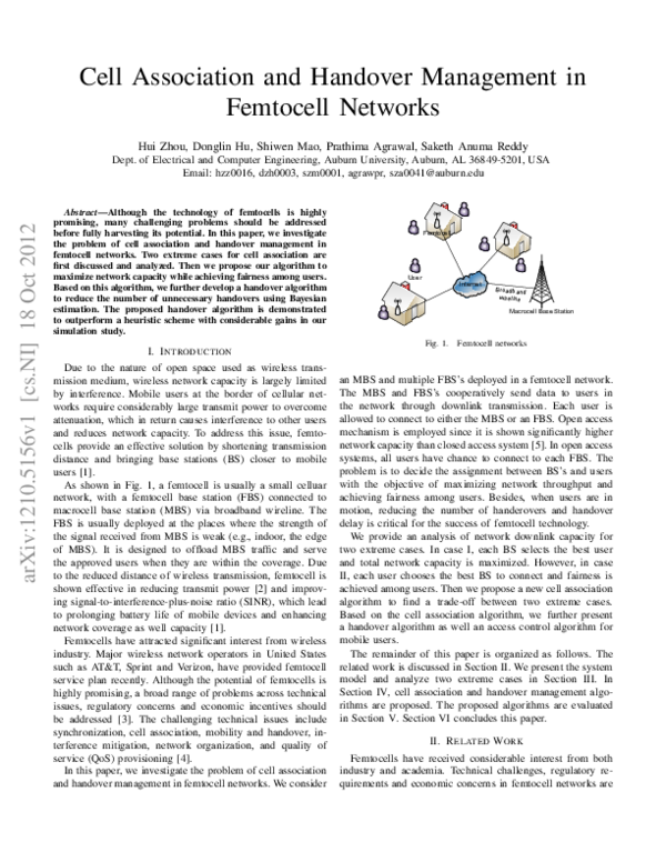 (PDF) Cell association and handover management in femtocell networks