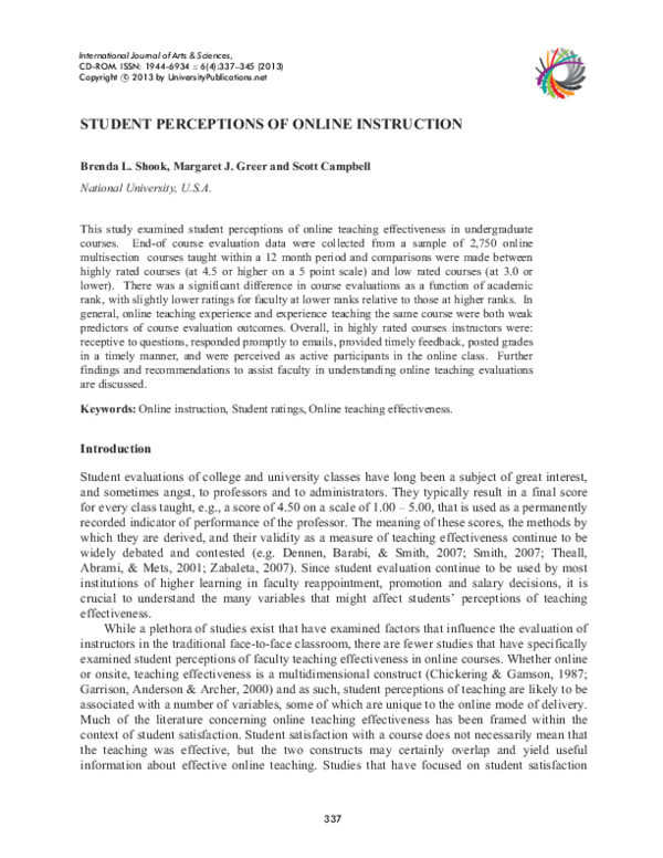 (PDF) Student Perceptions of Online Instruction